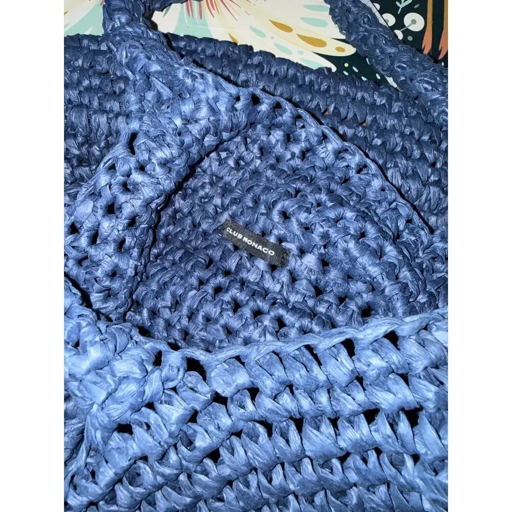Club Monaco navy blue raffia tote